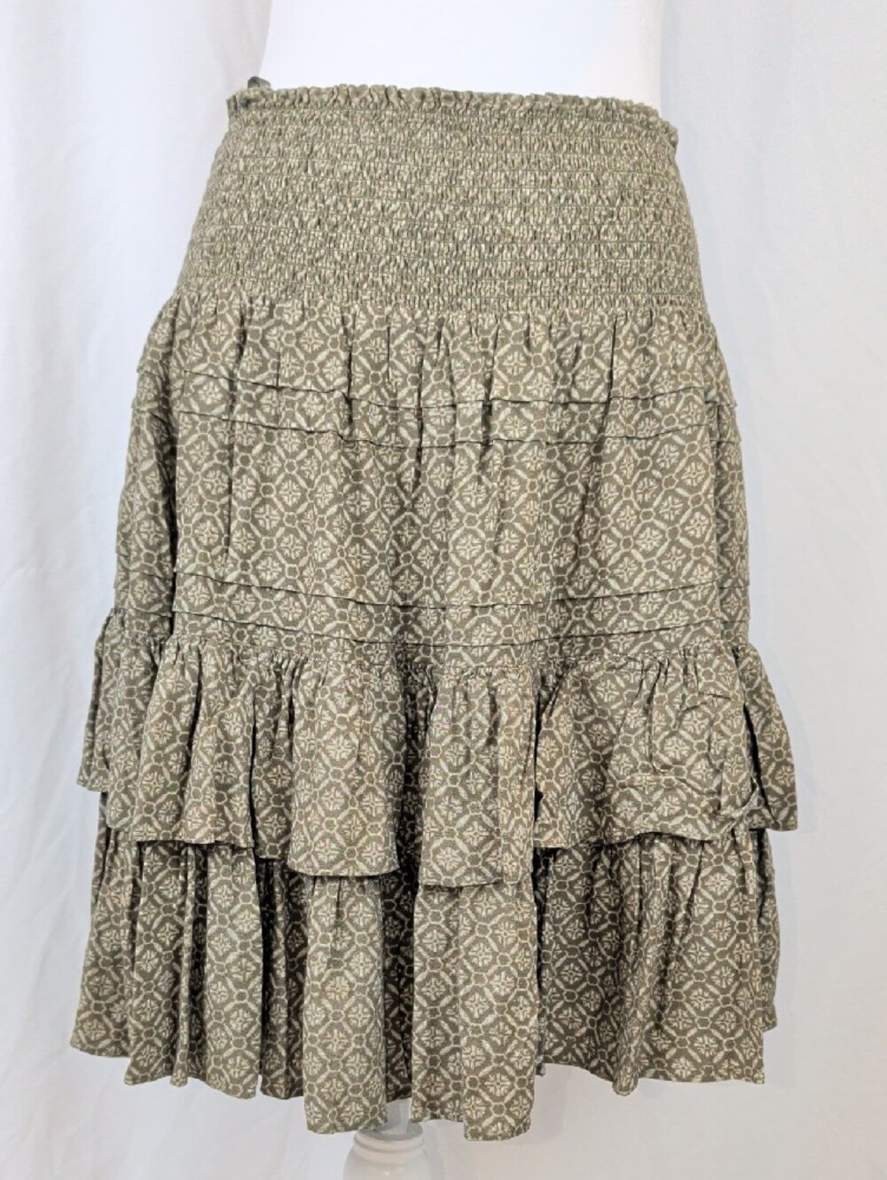 Lauren Ralph Lauren Olive Green Patterned Tiered Mini Skirt